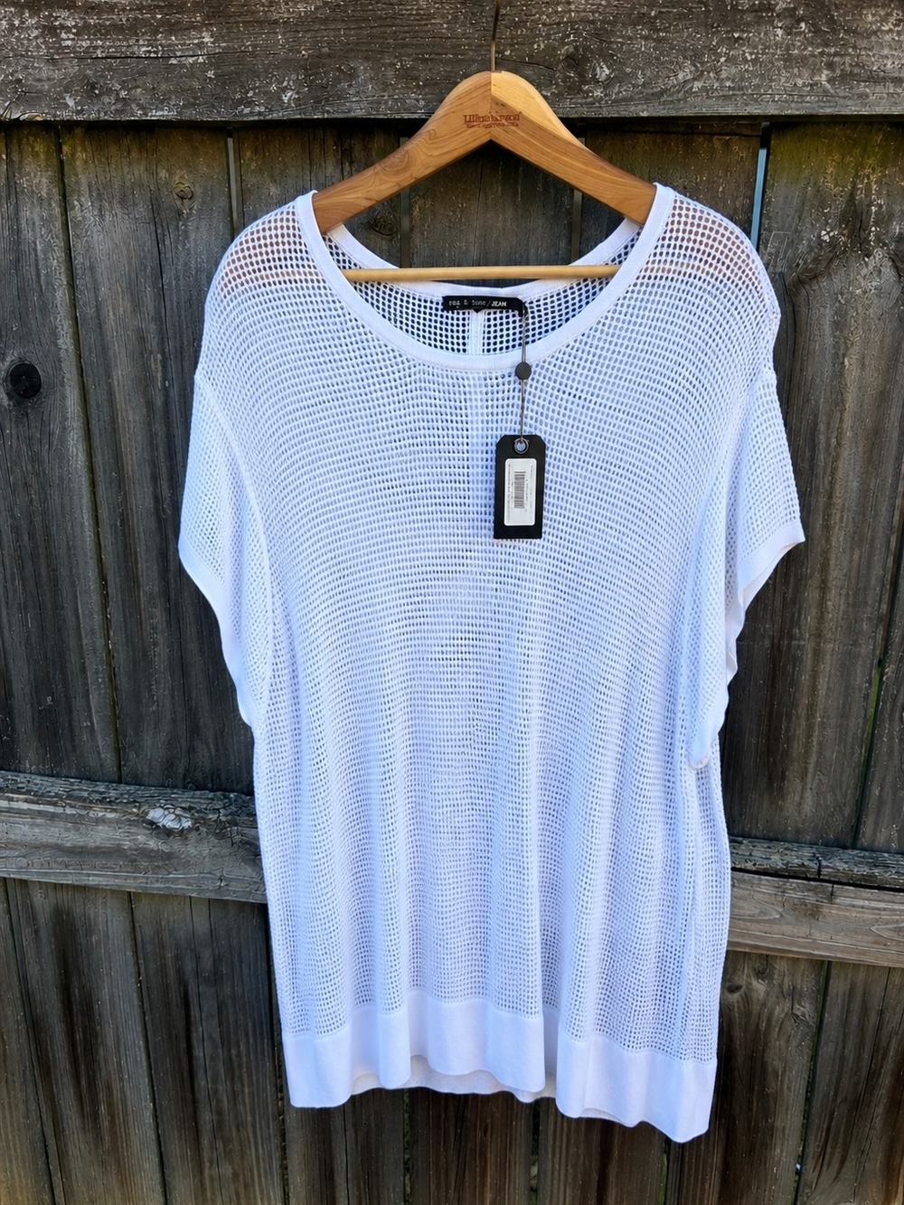 Rag & Bone JEAN Odette Tee White Mesh Open Knit Pullover Top Size L NWT - Picture 2 of 16